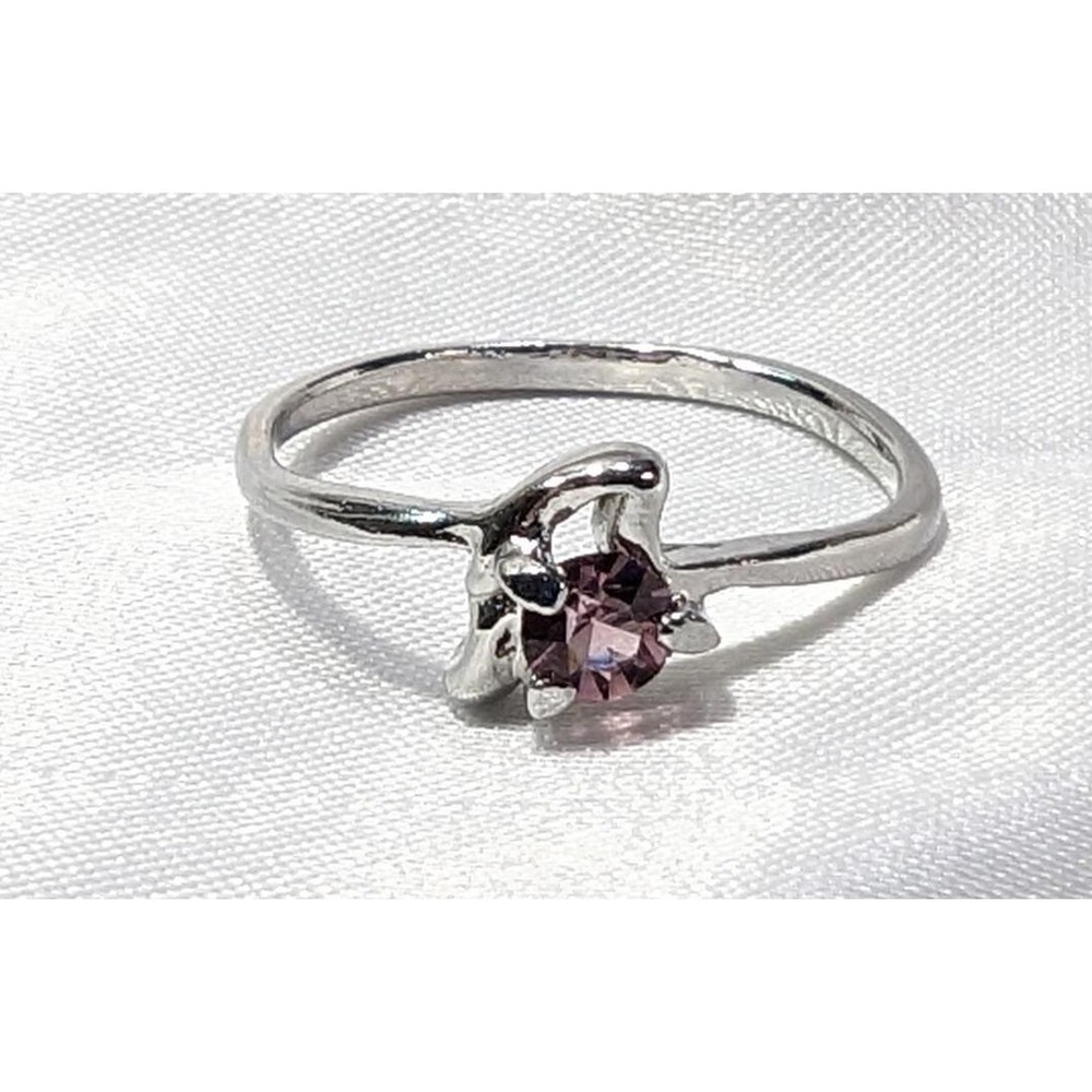 New Silvertone Ring Pale Pink Stone Size 7.5 Dainty Solitaire Fashion Jewelry